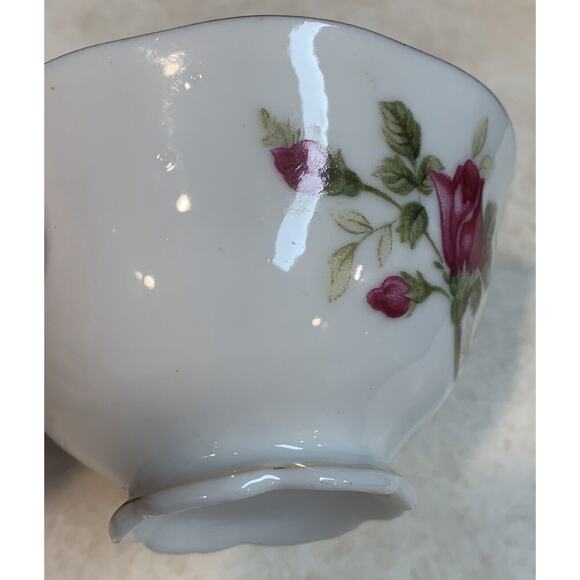 Fine Bone China Tea Cup Pink Rose Bud Pattern English White Gold Rim Delicate - Picture 9 of 12